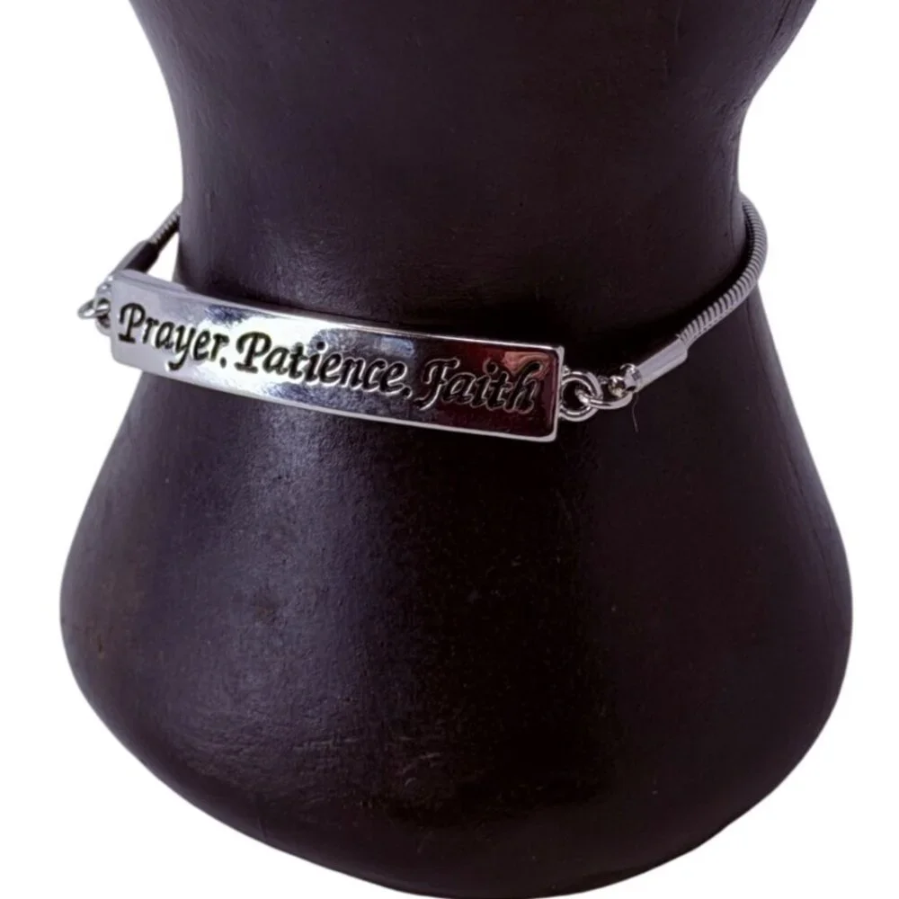 Zoes Loft Prayer Patience Faith Engraved Slider Bracelet Rhodium Plate Christian